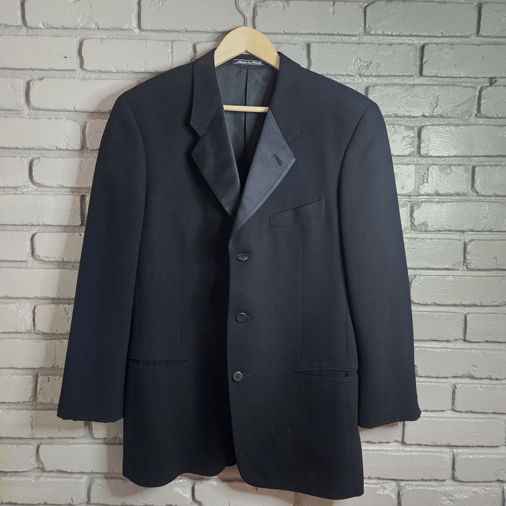 Giorgio Armani Le Collezioni Wool Tuxedo Suit Jacket‎ Sz 42L Italy Flaws